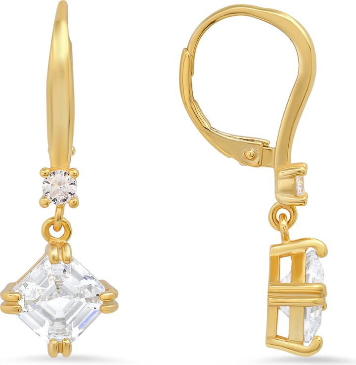 Kylie Harper Gold Dangling Asscher Cut Diamond Cz Earrings