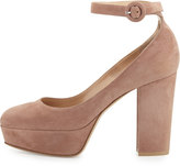 Thumbnail for your product : Gianvito Rossi Suede Platform Ankle-Strap Pump, Praline