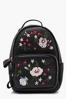 Thumbnail for your product : boohoo Womens Ana Embroidered Zip Around Rucksack in Black size One Size