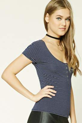 Forever 21 Striped Henley Top