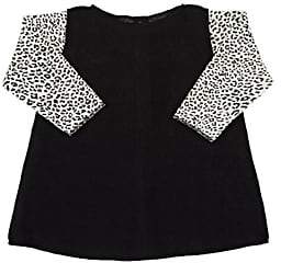 Amelia Infants' Leopard-Print-Sleeves Brushed Cotton-Blend Dress-Black