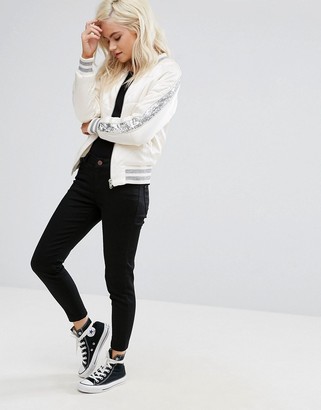 Glamorous Petite Quilted Staeen Relaxed Bomber With Sequin Stripe