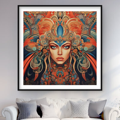 Lark Manor Ancient goddess - Blue Office Framed Matted Print for Decor