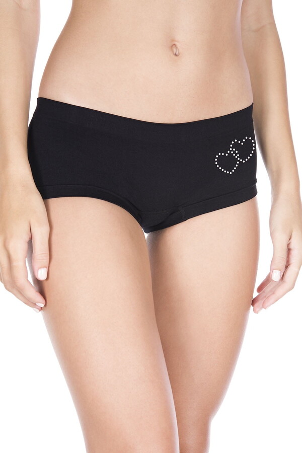 Music Legs Women’s Spandex boyshorts with heart rhinestones 10020-BLACK-S/M
