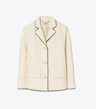 tory burch leather trimmed linen jacket