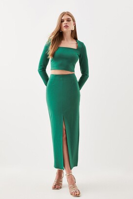 Women's Green Long sleeve Crop Tops