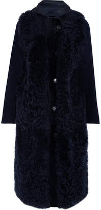 Yves Salomon Hooded Shearling And Wool-blend Coat - Navy