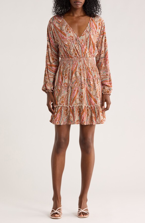 Love Stitch Paisley Long Sleeve Minidress