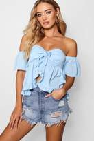 Thumbnail for your product : boohoo Woven Ruffle Tie Front Crop
