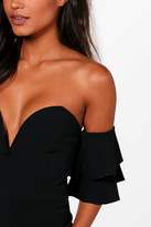 Thumbnail for your product : boohoo Plunge Frill Shoulder Bodysuit