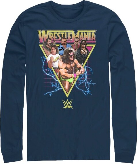 WWE MensWWERetroWrestlersTriangleLongSleeveShirt-NavyBlue-2XLarge