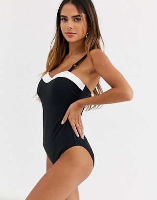 Figleaves Fuller Bust underwired bandeau control swimsuit in monochrome