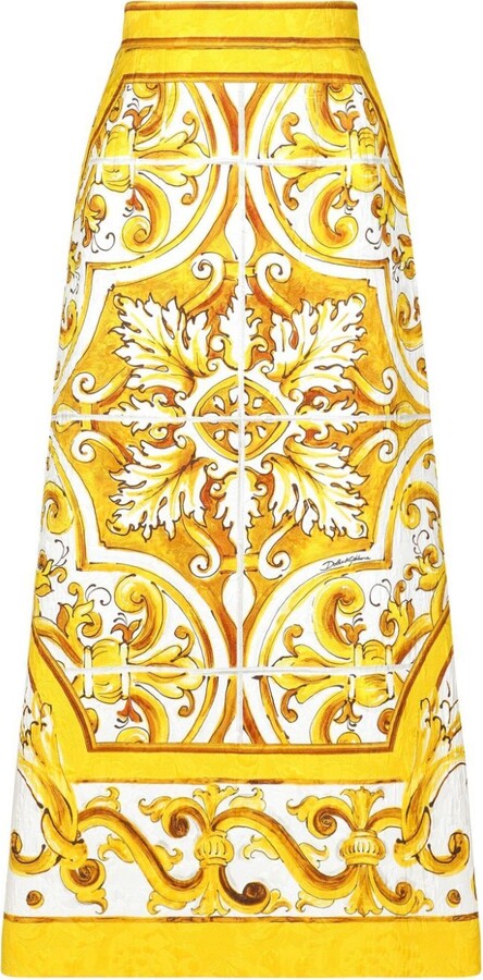 ワンピース DOLCE  GABBANA Women Mid Skirts F6ALPTHI1BXHG3TN Yellow Majolica silk-blend midi skirt in yellow - Dolce Gabbana