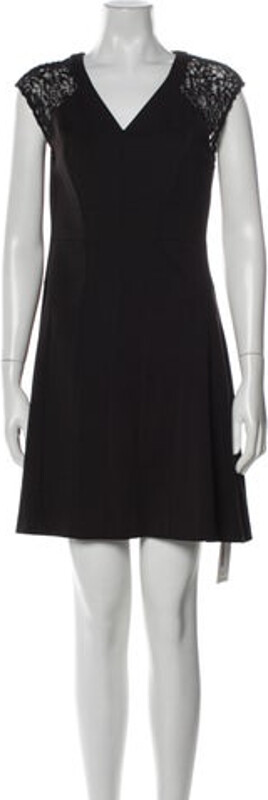 Rebecca Taylor V-Neck Mini Dress Rebecca Taylor A-Line Dress Black Eyelet & Mesh Accents Sleeveless with V-Neck Exposed Zip Closure at Back Designer