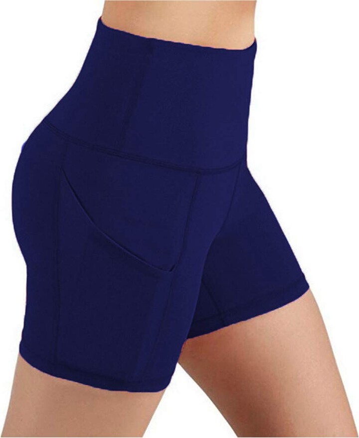 RIOJOY Running Gym Shorts for Women High Waist Tummy Control Fitness Sports Cycling Yoga Short with Side Pocket 