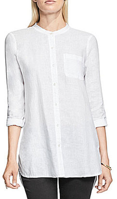 Vince Camuto Long Sleeve Collarless One-Pocket Linen Shirt