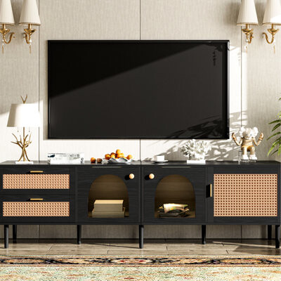 Latitude Run Tv Cabinet For Living Room - 80'' Support, Multifunctional Modern Table Storage