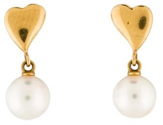 Mikimoto 18K Heart Pearl Drop Earrings