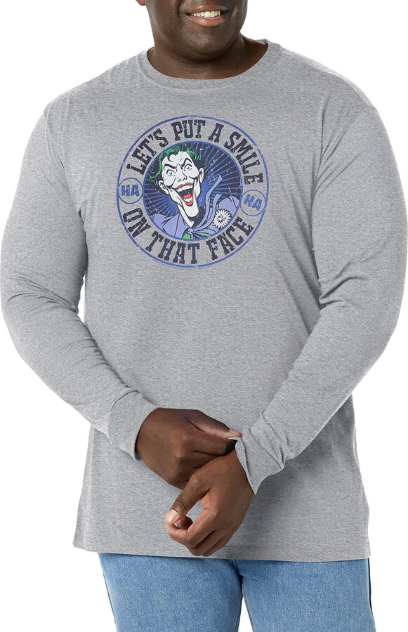 Dc Comics Warner Mens Batman Joker Smile Stamp Men's Tops