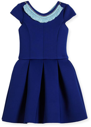 Zoë Ltd Cap-Sleeve Pleated Fit-and-Flare Ponte Dress, Blue, Size 7-16