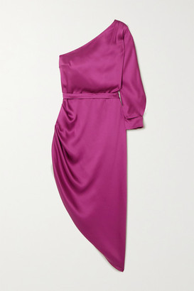 RALPH & RUSSO One-sleeve Draped Silk-satin Midi Dress - Plum