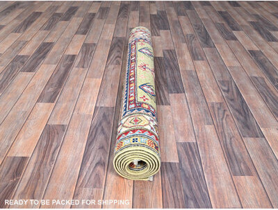 4'1"x5'10" Green Natural Dyes Soft Wool Hand Knotted Kazak Oriental Rug E2157D36ACB64F79BE63A4FD0D5B3362