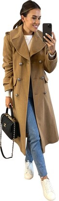 Anastasia Beverly Hills Fashions Camel Womens Wool Cashmere Double Breasted Coat Size 18