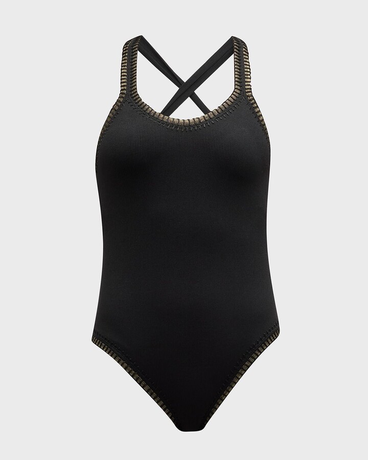 Platinum inspired by Solange Ferrarini Crochet-Trim Strappy One-Piece Swimsuit