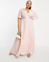 Thumbnail for your product : ASOS Curve ASOS DESIGN Curve Bridesmaid pleated flutter sleeve maxi dress with satin wrap waist