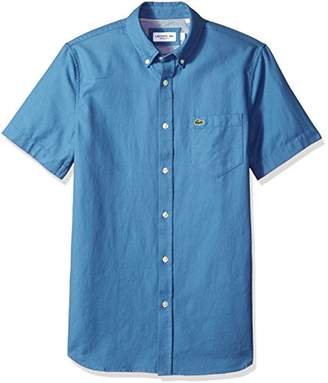 Lacoste Men's Short Sleeve Solid Washed Pique Regular Fit Woven Shirt