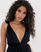 Thumbnail for your product : ASOS DESIGN Maternity beach maxi dress with frill strap & plunge neck in black