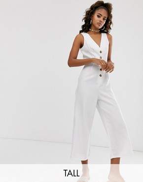 Missguided Tall linen culotte jumpsuit in white