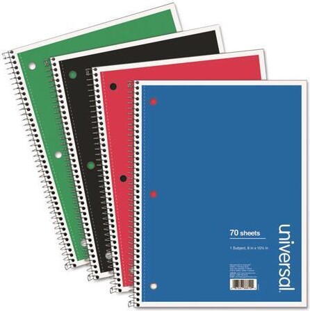 Innovera® 66614 1 Subject Wirebound Notebook, 10.5 X 8, College Rule, 70 Sheets, Assorted, 4/Pk