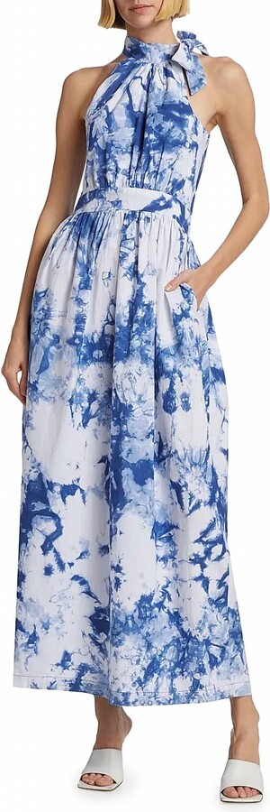 Busayo Folarin Halter Tie-Dyed Maxi Dress In Blue-White