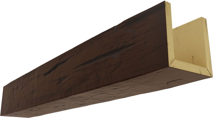 4"W x 12"H x 10'L 3-Sided (U-beam) Hand Hewn Endurathane Faux Wood Ceiling Beam, Premium Hickory