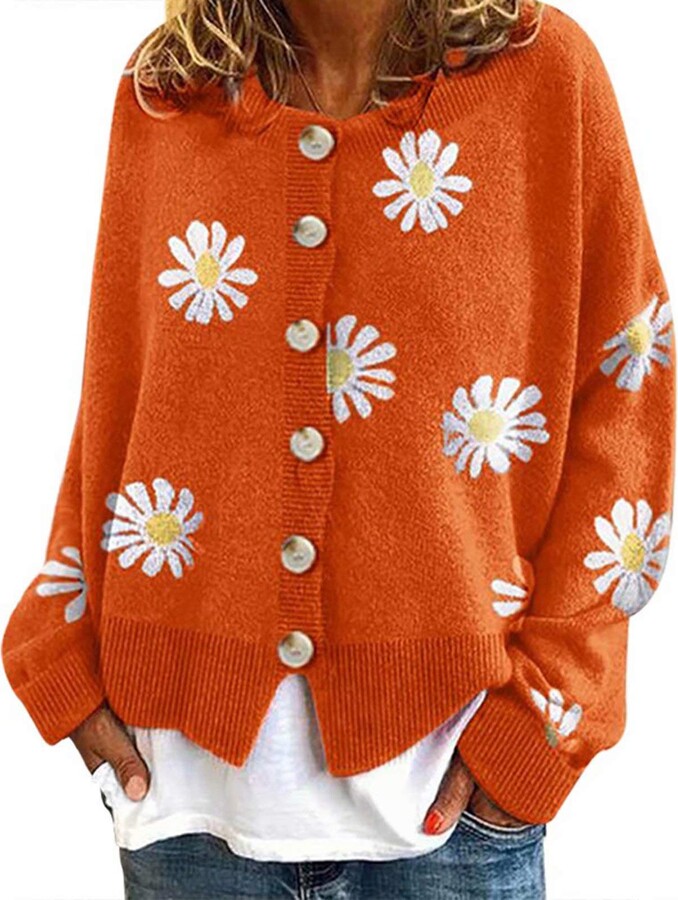 button front daisy floral pattern cardigan
