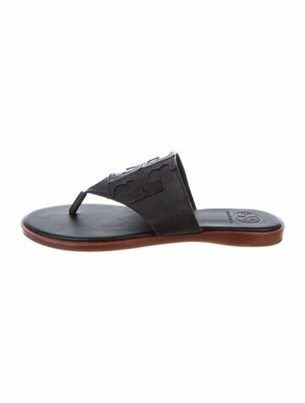 Tory Burch Leather Flip Flops Black ShopStyle