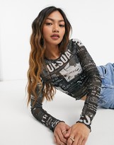 Thumbnail for your product : Weekday Sena long sleeved mesh top in black print
