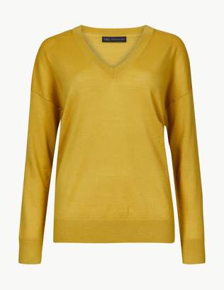 Marks and Spencer Pure Merino Wool Relaxed Fit V-Neck Jumper