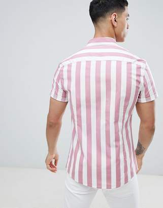 ASOS Design Skinny Stripe Shirt In Pink
