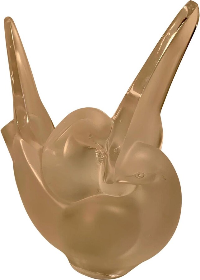 Lalique Graceful France "sylvie" Crystal Loving Doves Vase With Flower Frog