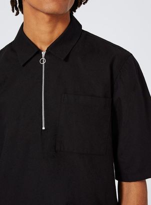 Topman Black Zip Through Short Sleeve Casual Shirt
