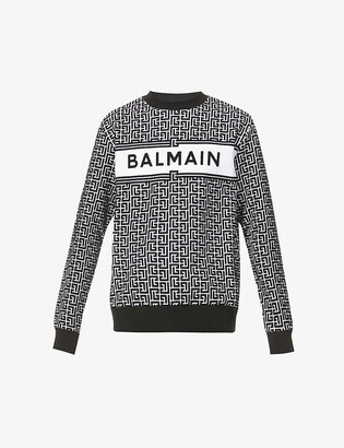 Balmain Monogram-pattern brand-print cotton-jersey sweatshirt 