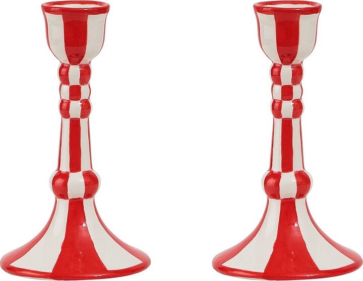 Misette Hand Painted Ceramic Candleholder in Red