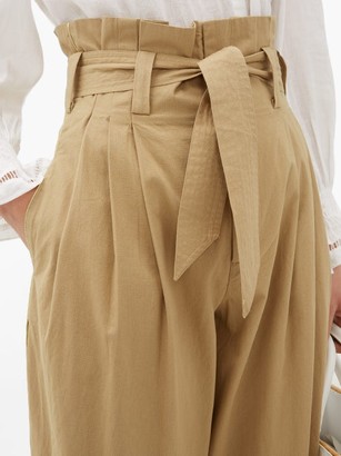 Mes Demoiselles Kala Paperbag-waist Cotton Trousers - Tan
