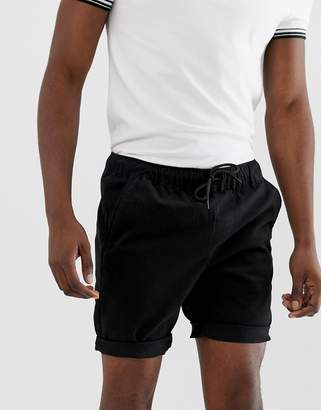 ASOS Design DESIGN skinny chino shorts with elastic waist in black