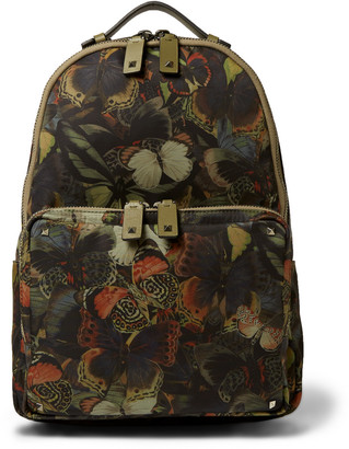 Valentino Leather Trimmed Butterfly-Print Canvas Backpack