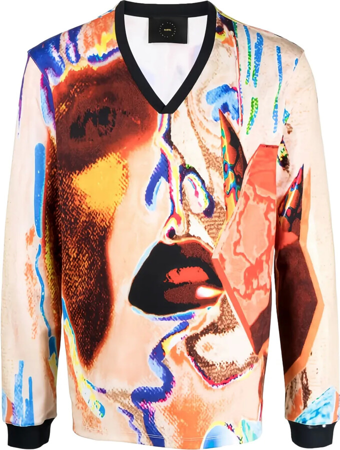 Limitato Abstract-Face Print Wool Sweater