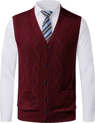 Barry.Wang Mens Knitted Sweater Vest V-Neck Solid Sleeveless Slim Fit Pullover Sweater Waistcoat 