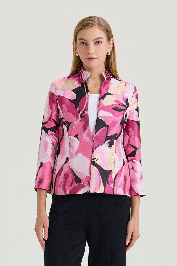 Ming Wang Heritage Shimmer Lined Floral Jacquard Woven Jacket